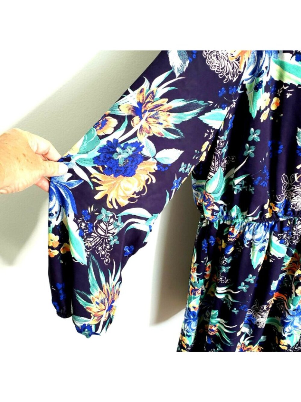 Ava & Viv Womens Navy Floral Print Long Sleeve Sheath Dress Size 3X - Picture 3 of 11